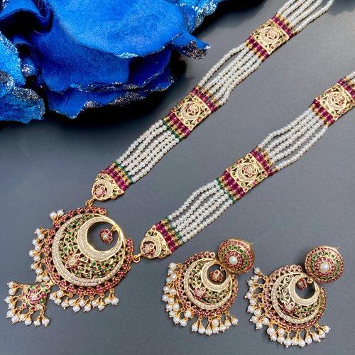 Exquisite Jadau Rani Haar Set | Tricoloured Rani Haar | Freshwater Pearls NS 440