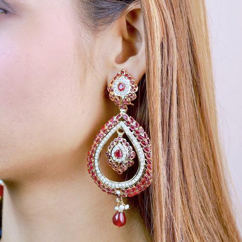 Multicolored Studded Chandbali Earrings in Gold Plated Silver ER 310