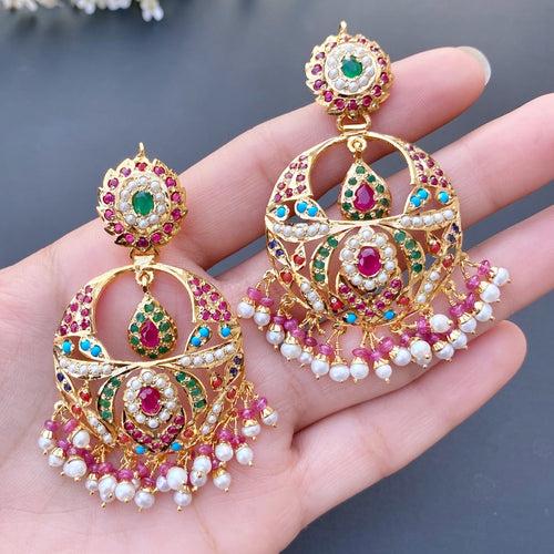 Bridal Navrathan Necklace Set | Amritsar Jadau Jewellery| Gold Plated Silver NS 165