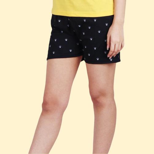 Cotton Black Pug Printed Mini Shorts