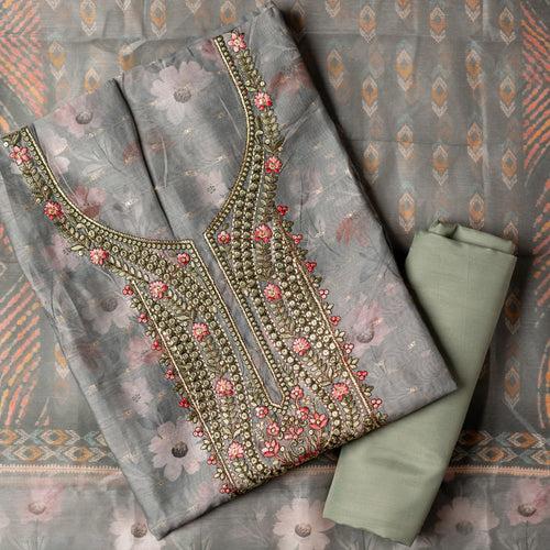 Silk Embroidered Party Wear Dress Material (Pastel Green)