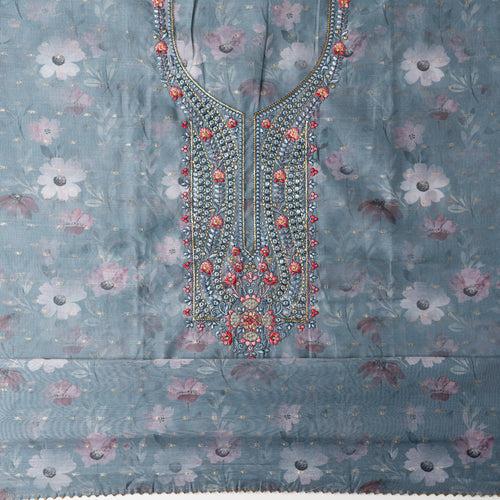 Silk Embroidered Party Wear Dress Material (Pastel Grey)