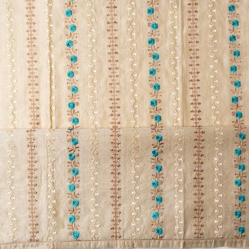 Chanderi Silk Dress Material (Cream & Turquoise)