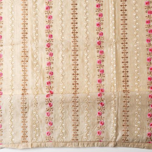 Chanderi Silk Dress Material (Cream & Pink)