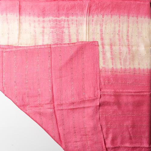 Chanderi Silk Embroidery Dress Material (Pink & Ivory)