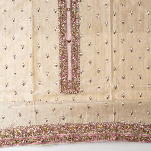 Chanderi Silk Embroidery Dress Material (Pink & Ivory)