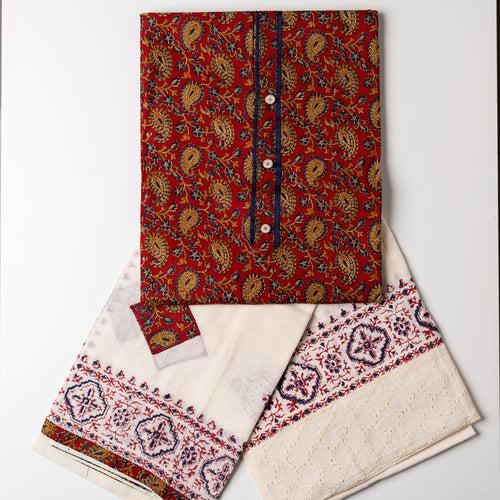 Cotton Ajrak Print Dress Material (Maroon)