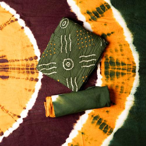 Cotton Bandhani Dress Material (Mehendi Green)