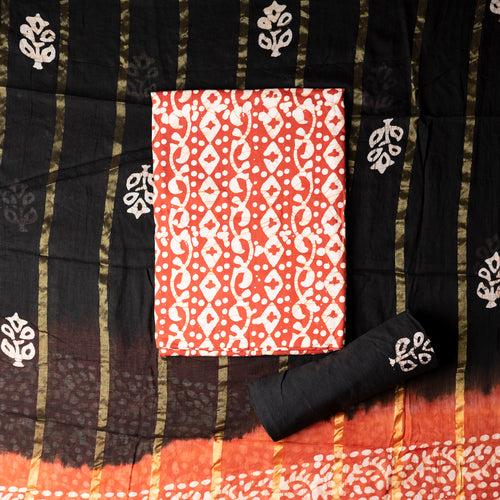 Cotton Wax Batik Dress Material (Orange)