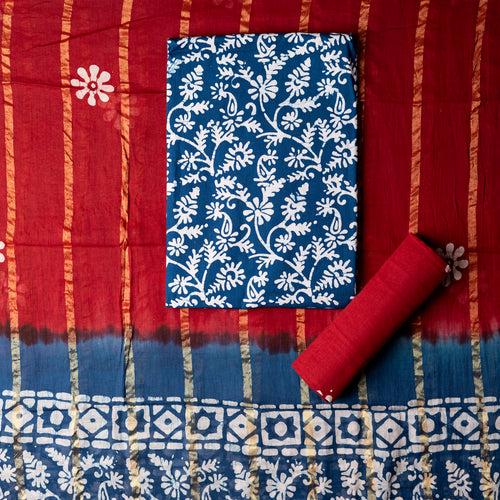 Cotton Wax Batik Dress Material (Blue)