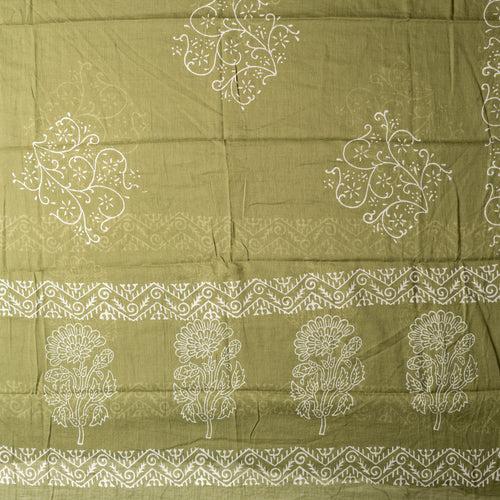 Cotton Katha Work Dress Material (Mehendi Green)