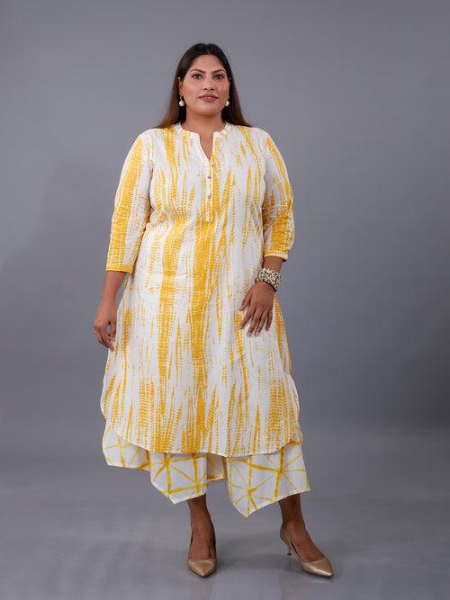 Cotton Yellow Shibori Print Straight Kurta