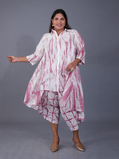 Fabnest Curve Women's Purple Shibori Print Asymmetrical Kurta And Pant Set