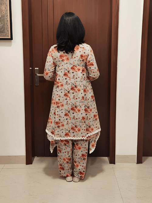 Digital printed assymetrical kurta with salwar