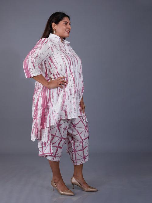 Fabnest Curve Women's Purple Shibori Print Asymmetrical Kurta And Pant Set