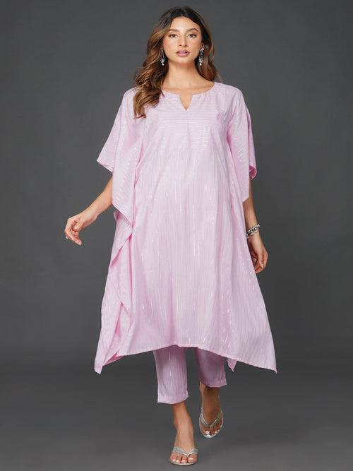 Cotton linen lurex candy pink kaftaan and coordianted straight pants with pockets