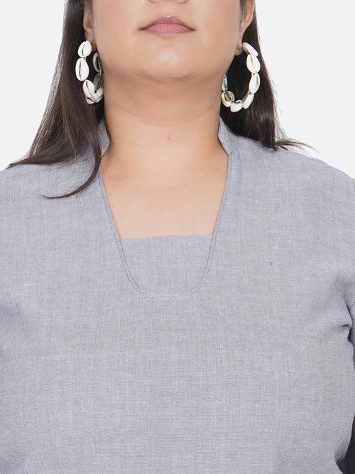 Curve Chambray Straight Balloon Sleeves Kurta With Dhoti Salwar Set