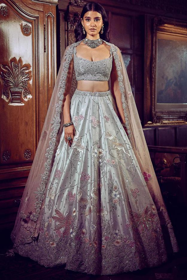 The Ice Blue Flamingo Landscape Lehenga