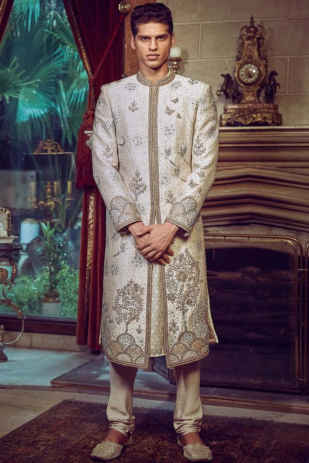 The Aurum Ekru Tree of Life Sherwani