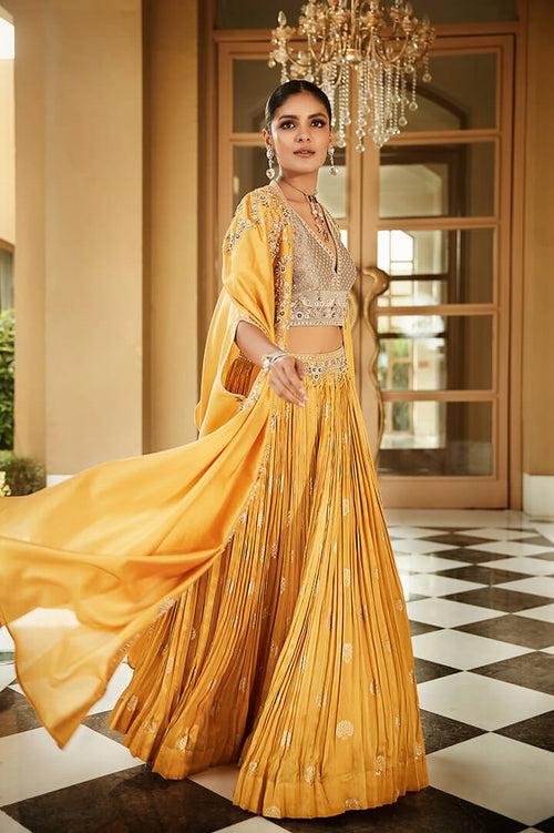 Haldi Yellow Venetian Cape Set