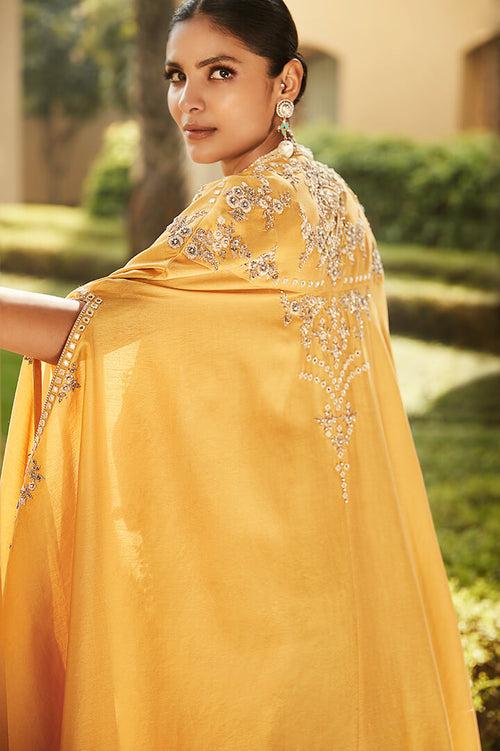 Haldi Yellow Venetian Cape Set