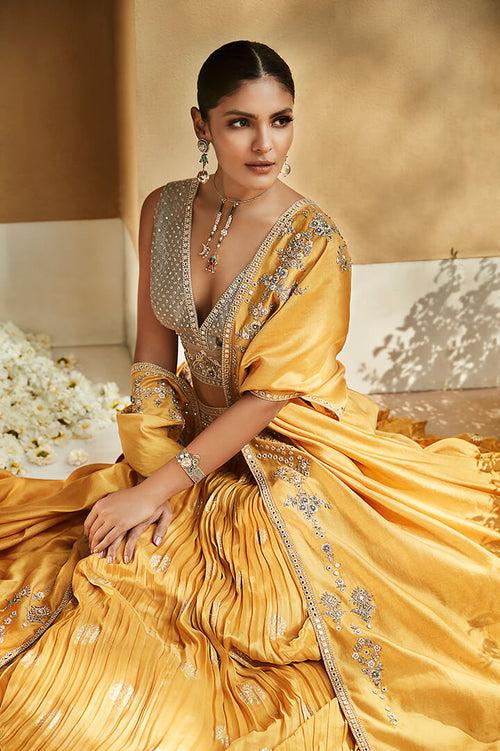 Haldi Yellow Venetian Cape Set