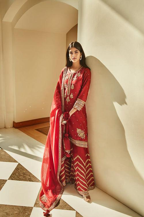 Shahi Red Aurum Sharara Set