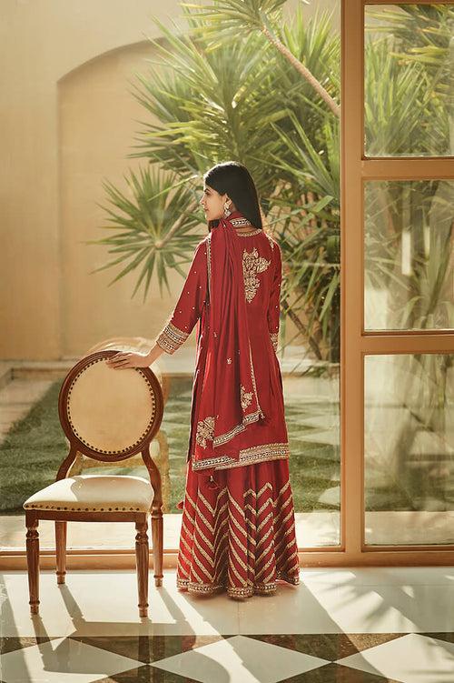 Shahi Red Aurum Sharara Set