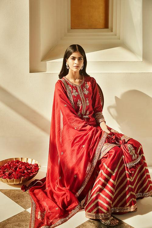 Shahi Red Aurum Sharara Set