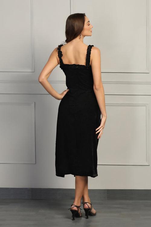 Velvet Frill Dress - Black