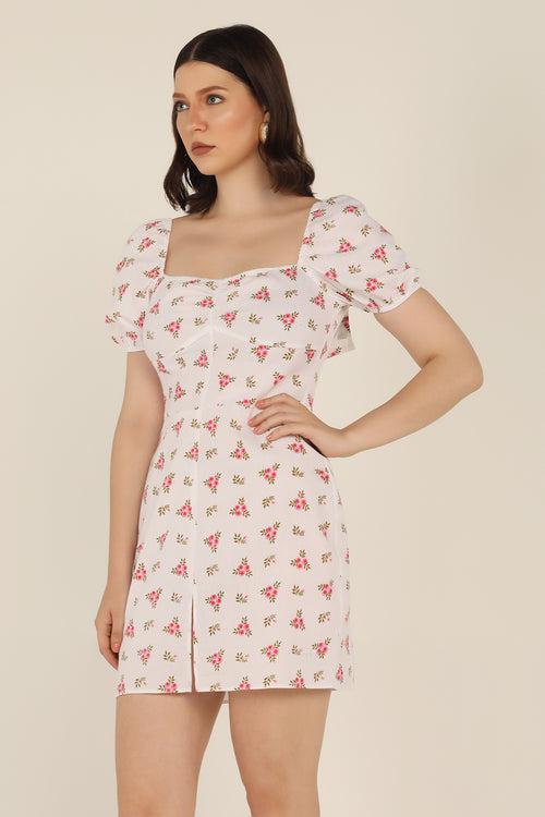 Ditsy Floral dress in White