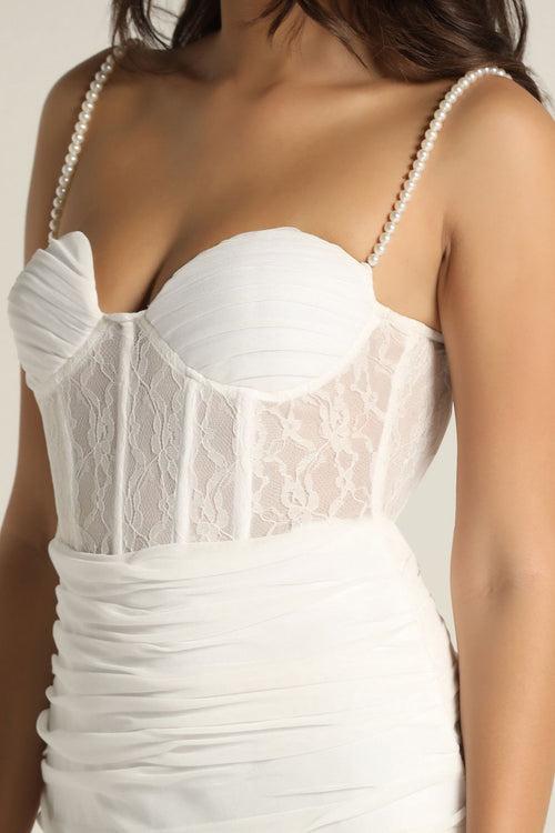 Pearl Strap Ruched Corset Dress