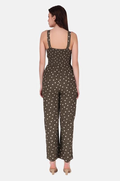 Polka Dot Jumpsuit - Olive Green