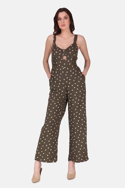 Polka Dot Jumpsuit - Olive Green