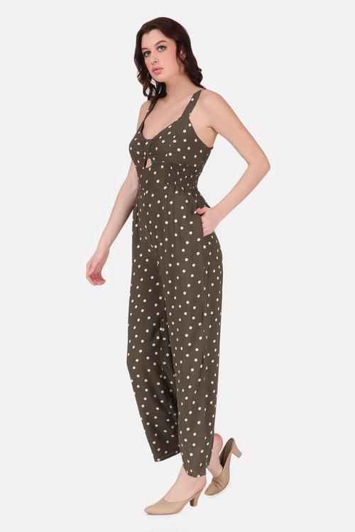 Polka Dot Jumpsuit - Olive Green