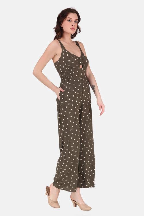 Polka Dot Jumpsuit - Olive Green