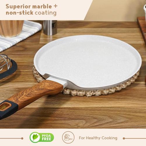 Bergner Naturally Marble Non Stick Tawa | Gas & Induction Compatible | Cream