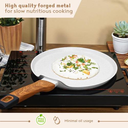 Bergner Naturally Marble Non Stick Tawa | Gas & Induction Compatible | Cream