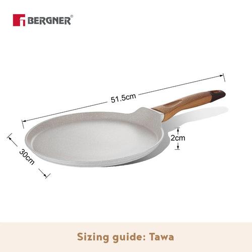 Bergner Naturally Marble Non Stick Tawa | Gas & Induction Compatible | Cream