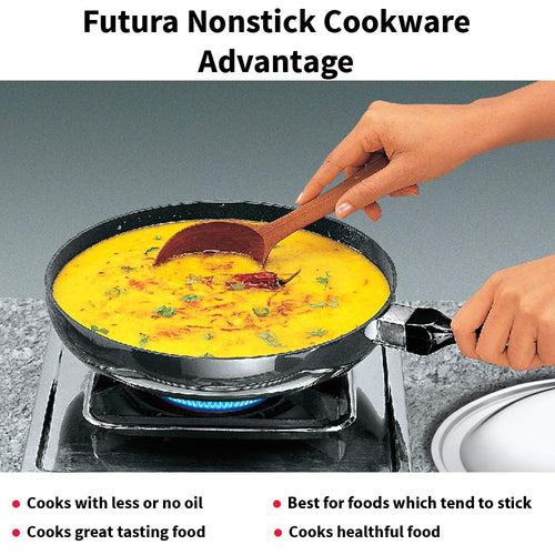 Hawkins Futura Nonstick 26 cm Rounded Sides Frying Pan with Stainless Steel Lid | Black