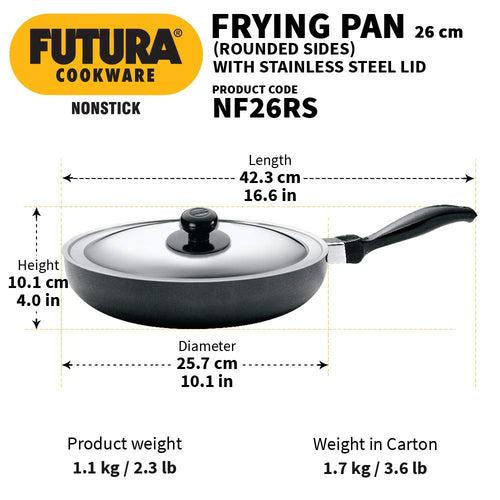 Hawkins Futura Nonstick 26 cm Rounded Sides Frying Pan with Stainless Steel Lid | Black