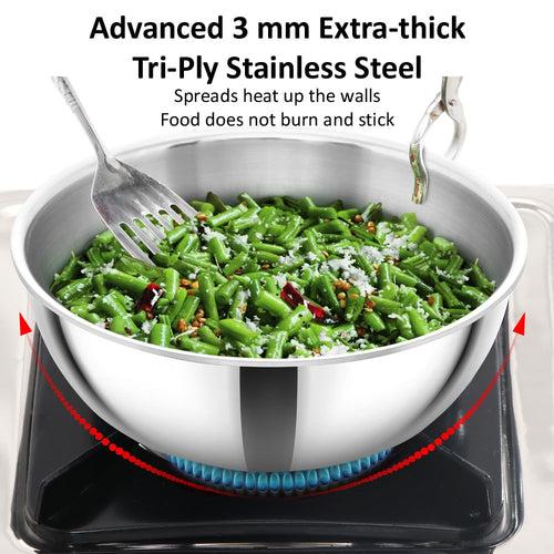 Hawkins Triply Stainless Steel Metro Kadhai | Gas & Induction Compatible | Silver | 1 Pc