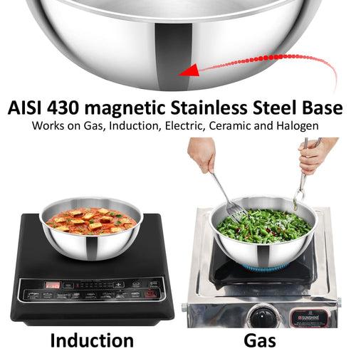 Hawkins Triply Stainless Steel Metro Kadhai | Gas & Induction Compatible | Silver | 1 Pc