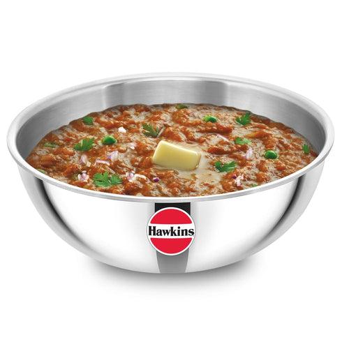 Hawkins Triply Stainless Steel Metro Kadhai | Gas & Induction Compatible | Silver | 1 Pc