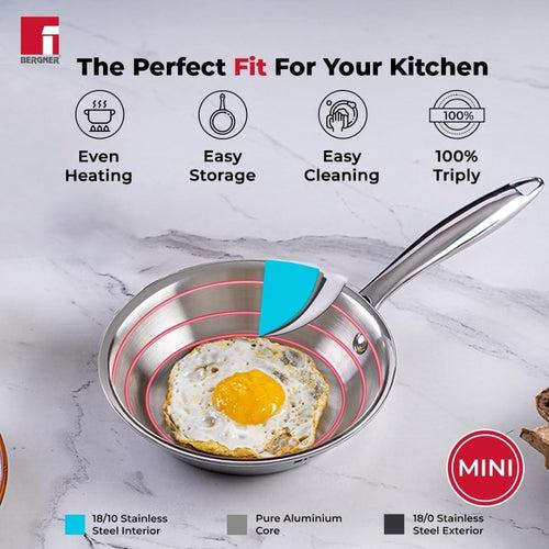 Bergner Argent Mini Tri-Ply 18 cm Fry Pan | Gas & Induction Compatible | Silver