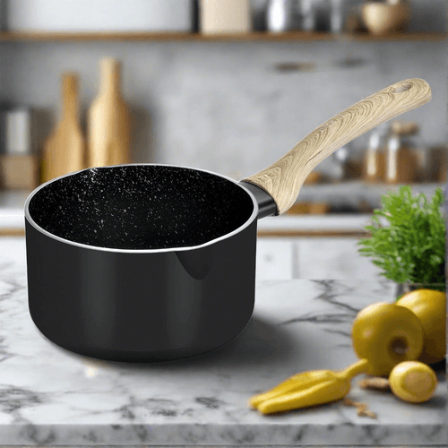 Bergner Bellini Aura Black Non Stick 16 cm Saucepan | Gas & Induction Compatible | Black