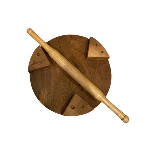 KVG Teak Wood Polpat With Belan | Roti Chakla | Roti Patla | Brown