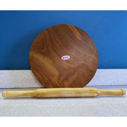 KVG Teak Wood Polpat With Belan | Roti Chakla | Roti Patla | Brown