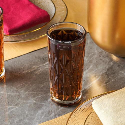 The Artment Elevated Etched 340 ML Highball Glass Set | Transparent | Set of 4 Pcs