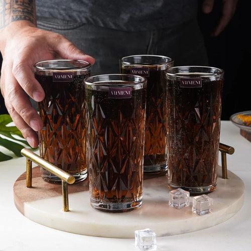 The Artment Elevated Etched 340 ML Highball Glass Set | Transparent | Set of 4 Pcs